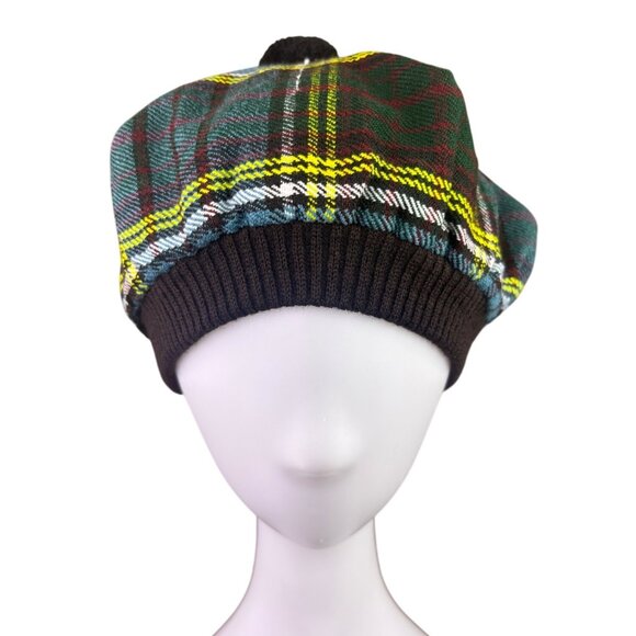 Unknown Other - Tartan Plaid Wool Blend Traditional Tam Hat With Pom & Vibrant Pattern